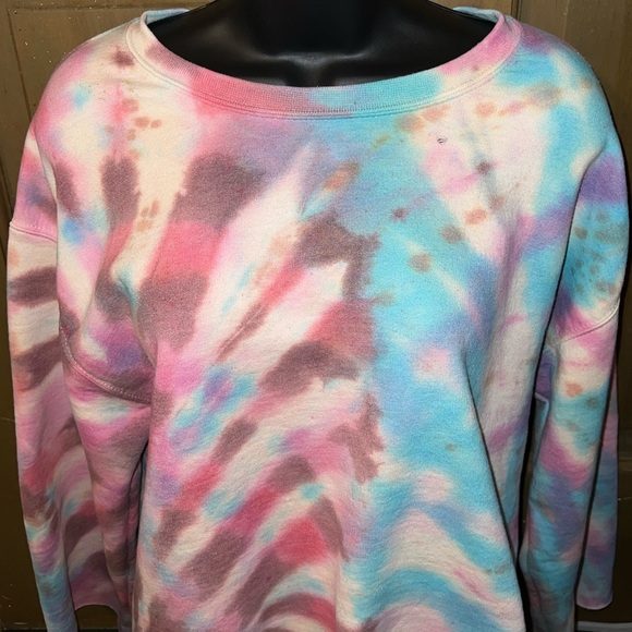 Gildan Tie-Dye Crop High Low Crewneck Long Wide Sleeve Sweatshirt Size M - Picture 4 of 11
